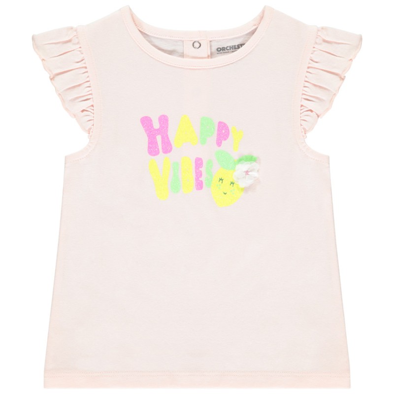 T-shirt manches courtes à motif pailleté fluo pour bébé fill