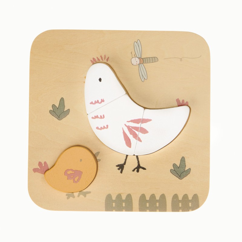Puzzle en bois 4 pièces Poule et son poussin