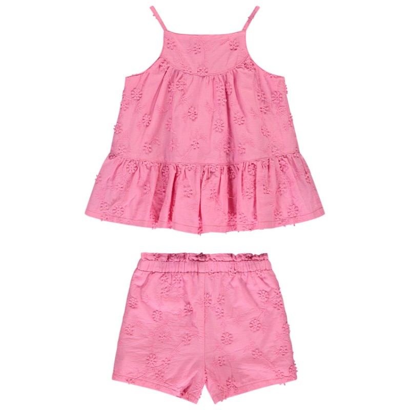 Ensemble débardeur + short rose en broderie anglaise pour bé
