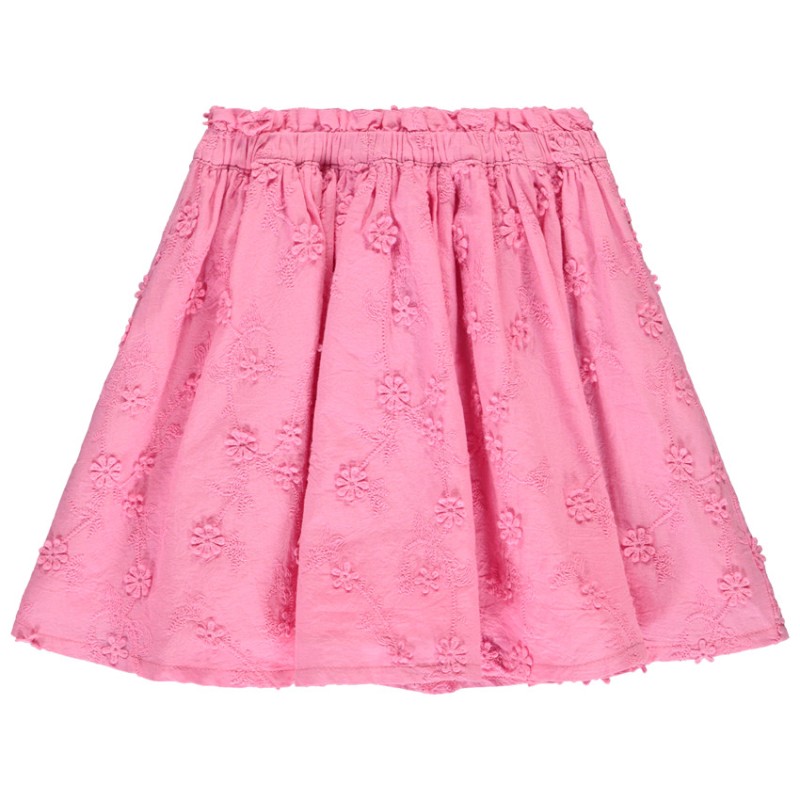 Jupe courte en voile rose et broderie anglaise pour bébé fil