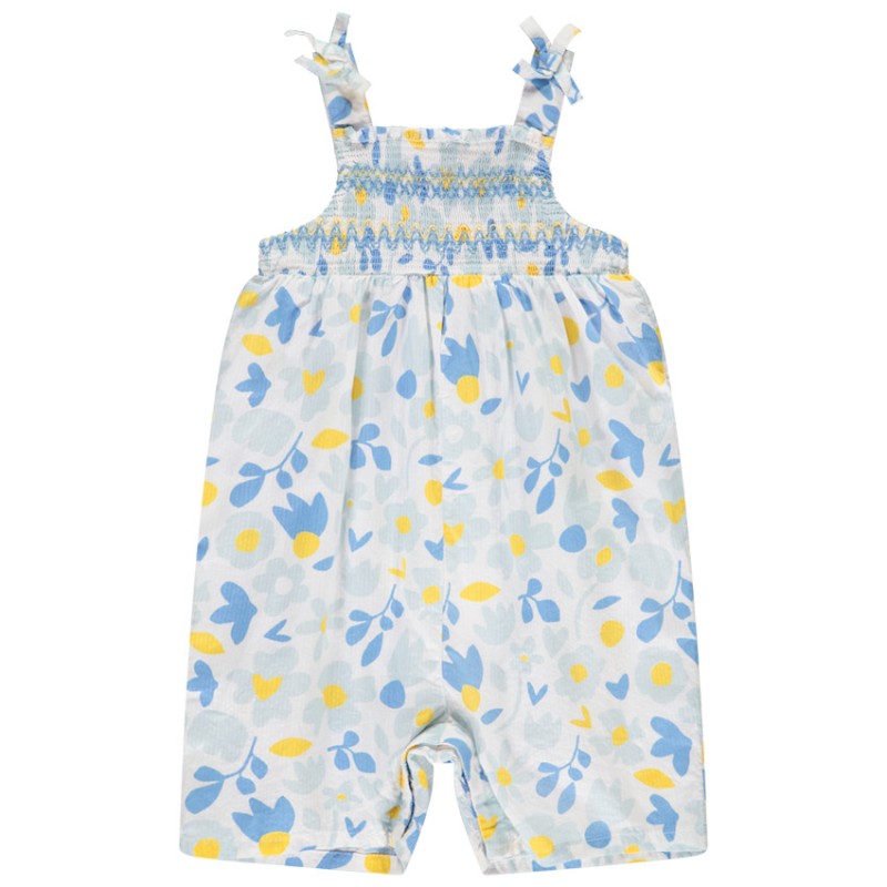 Combishort imprimé floral à smocks pour bébé fille