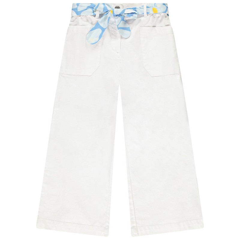 Pantalon uni en toile avec ceinture fantaisie à nouer fille
