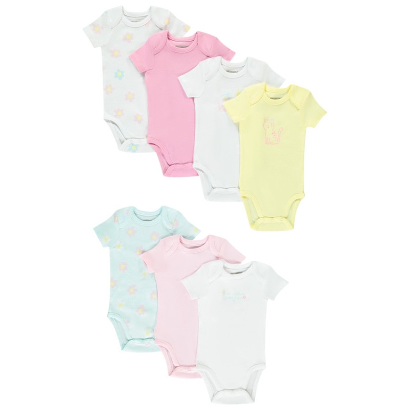 Lot de 7 bodies manches courtes fantaisies pour bébé fille
