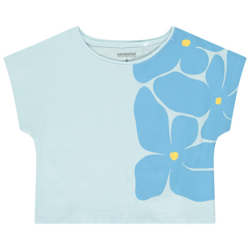 T-shirt manches courtes forme boîte avec fleurs fantaisie fi