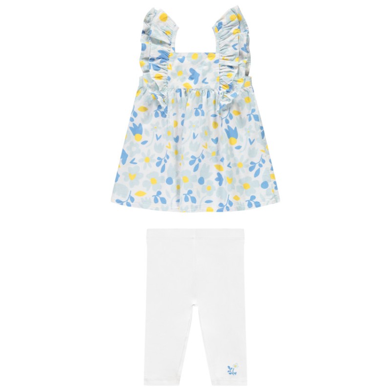 Ensemble tunique à fleurs plates + caleçon uni pour bébé fil