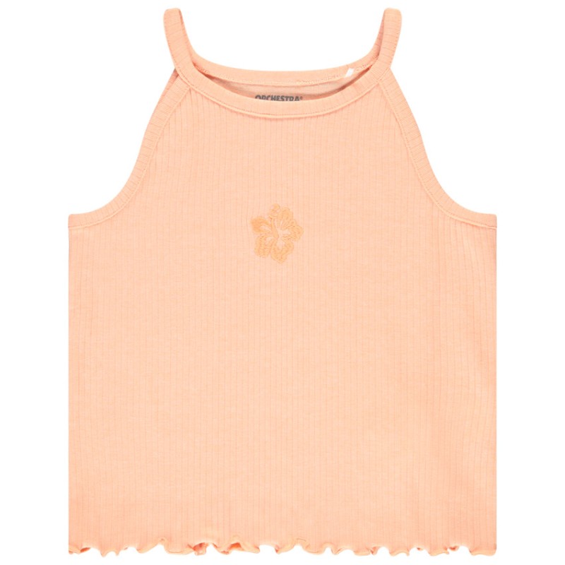 Débardeur court côtelé à broderie fille