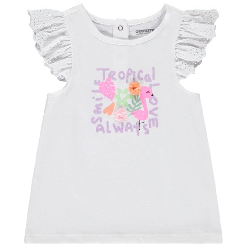 T-shirt manches courtes volantées motif pailleté pour bébé f