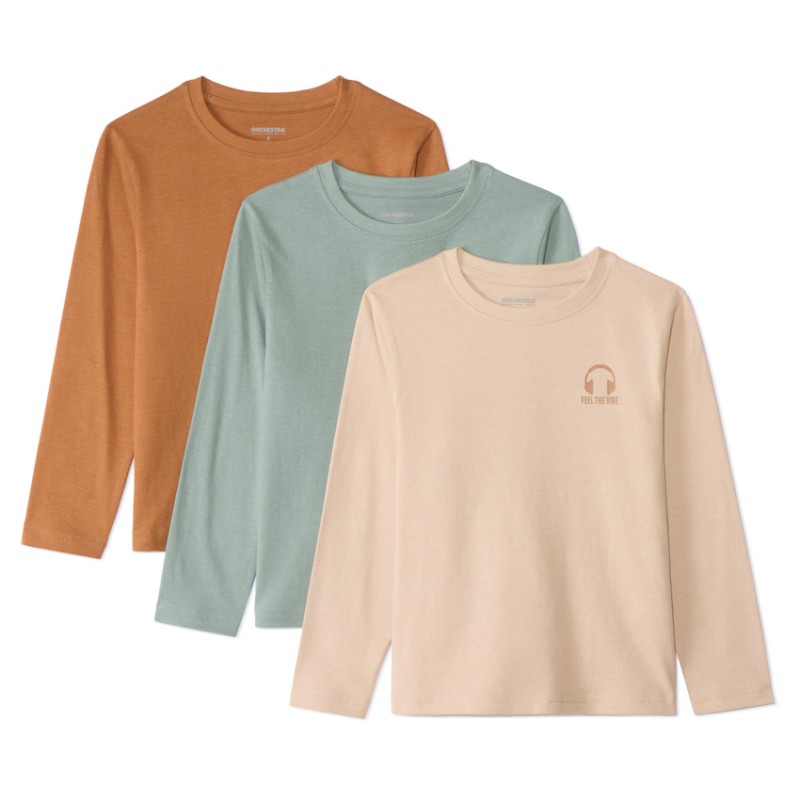 Lot de 3 t-shirts manches longues unis garçon