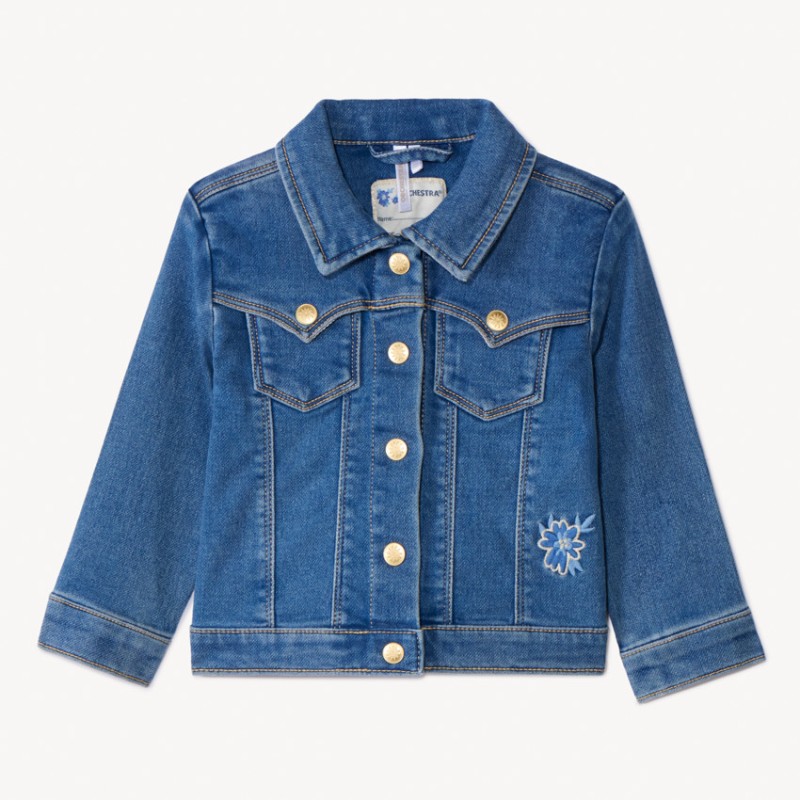 Veste effet jean avec dos brodé fleurs pour bébé fille