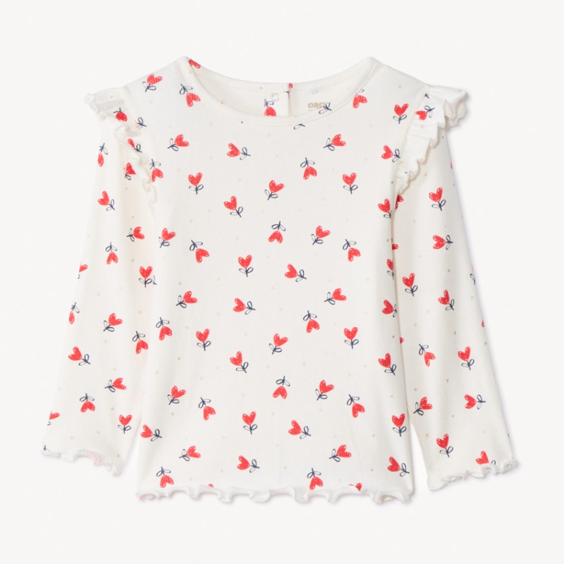 T-shirt manches longues côtelé imprimé cœurs pour bébé fille