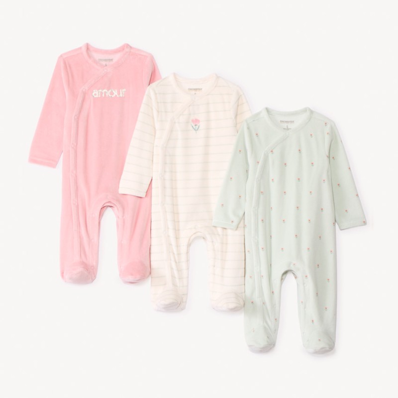 Lot de 3 dors-bien en velours fantaisie pour bébé fille