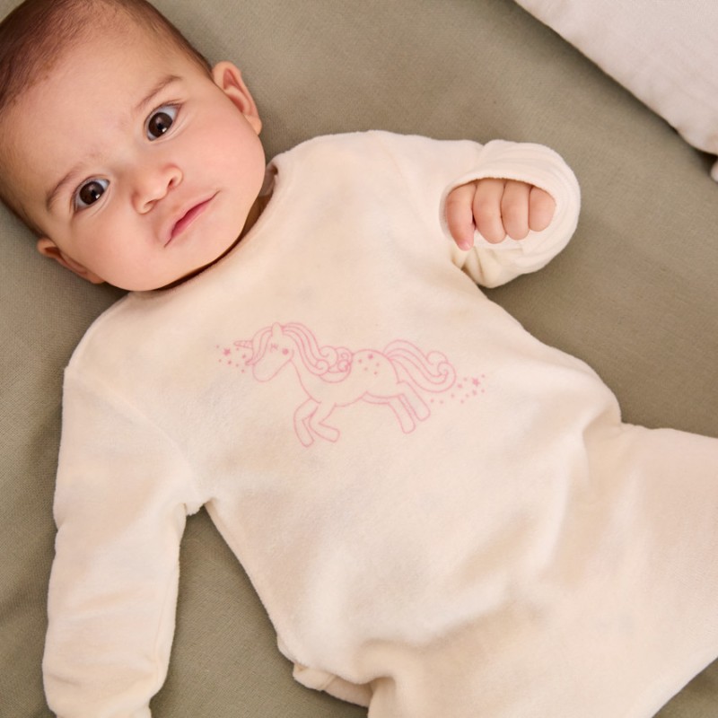 Dors-bien uni en velours à motif fantaisie pour bébé fille