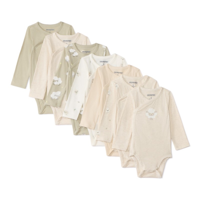Lot de 7 bodies manches longues fantaisie pour bébé avec ouv