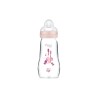 Biberon en verre tétine débit 2 0-6 mois 260 ml – Rose