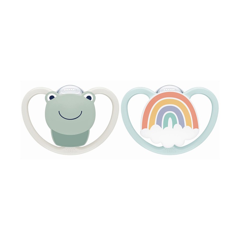 Lot de 2 sucettes en silicone 0-6M Space grenouille/arc-en-c