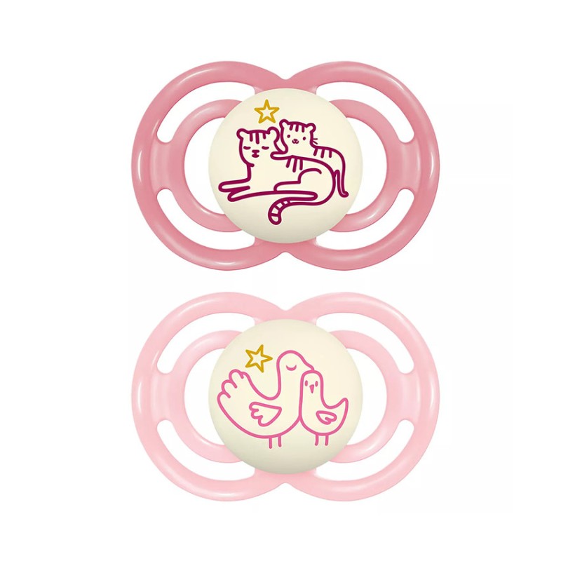 Lot de 2 sucettes silicone Perfect Nuit 18M+ animaux (modèle