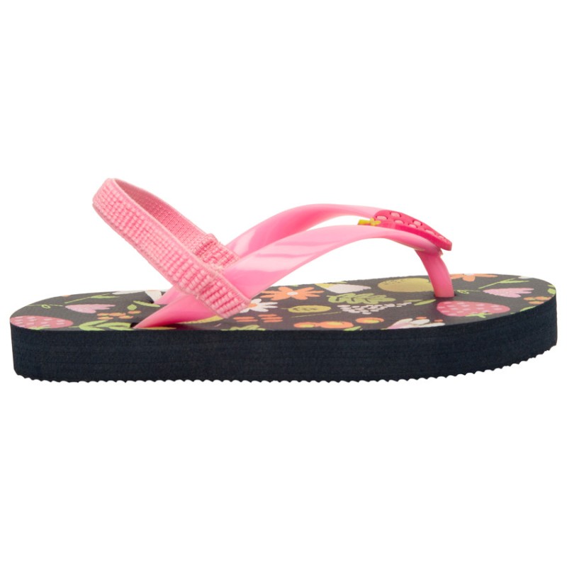 Tongs imprimé fruits et badge fraise pour fille avec lanière