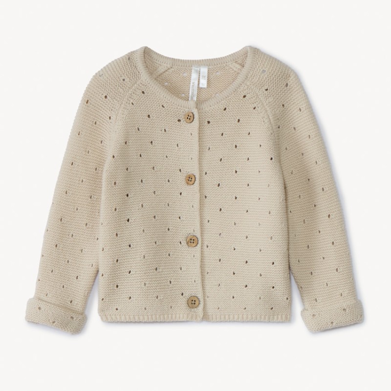 Gilet en tricot uni en maille pointelle effet ajouré pour bé