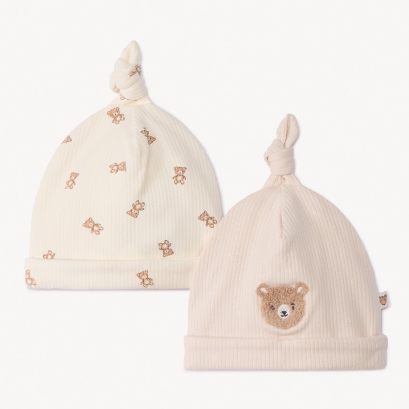 Lot de 2 bonnets de naissance oursons pour bébé