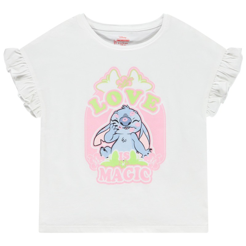 T-shirt manches courtes volantées Stitch Disney fille