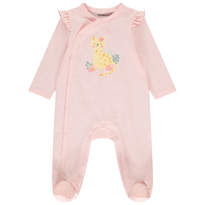Dors-bien rose fantaisie avec print et volants pour bébé fil