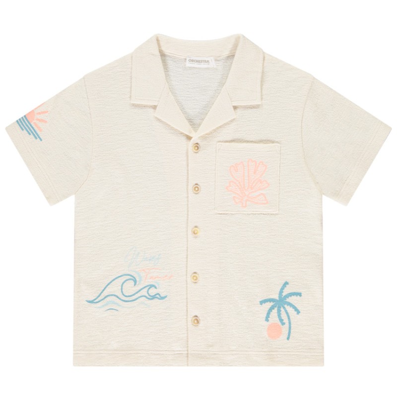 Chemise manches courtes uni avec broderie garçon