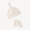 Bonnet nouette fantaisie + moufles assortie pour bébé