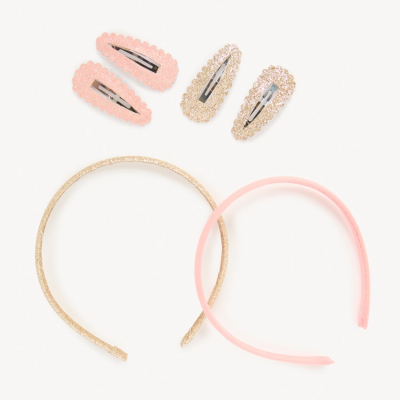 Set de 2 serre-têtes + 4 barrettes à paillettes fille