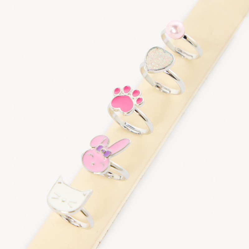 Lot de 5 bagues fantaisie animaux fille