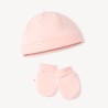 Set bonnet + moufles de naissance uni pour bébé fille