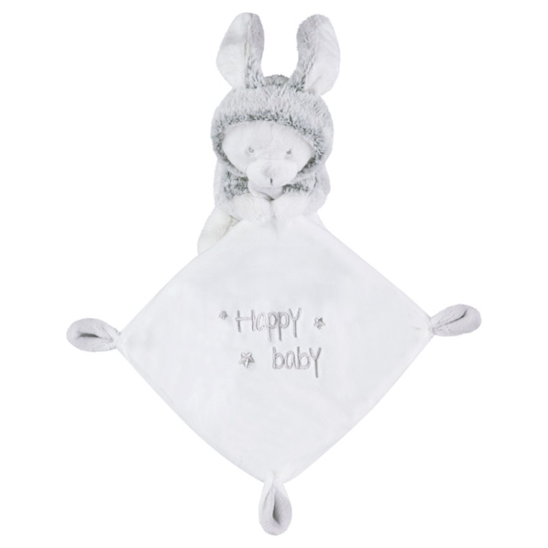 Doudou plat en velours avec peluche lapin