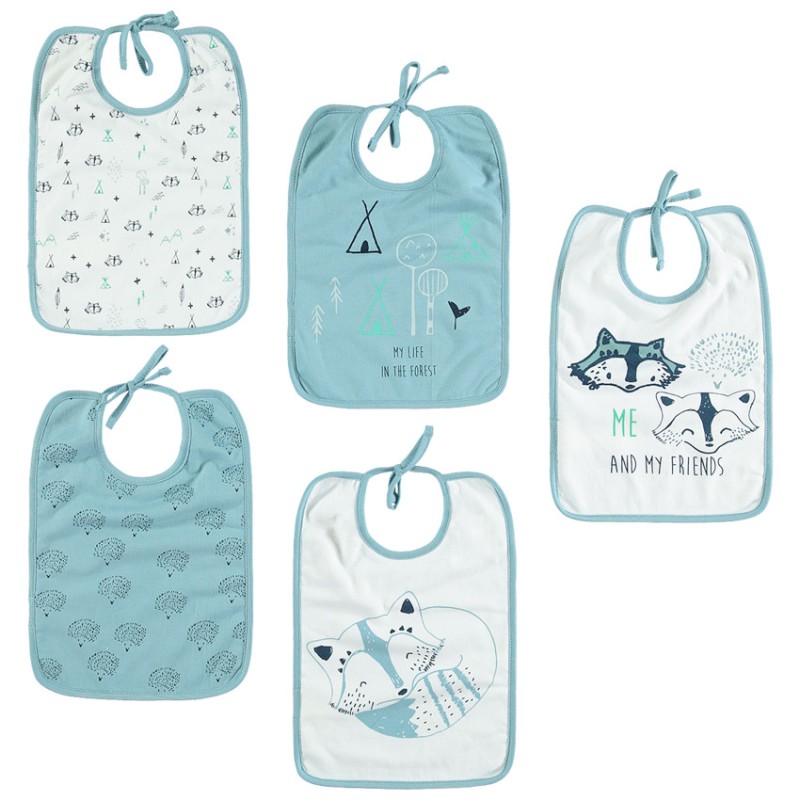 Lot de 5 bavoirs en jersey prints renards