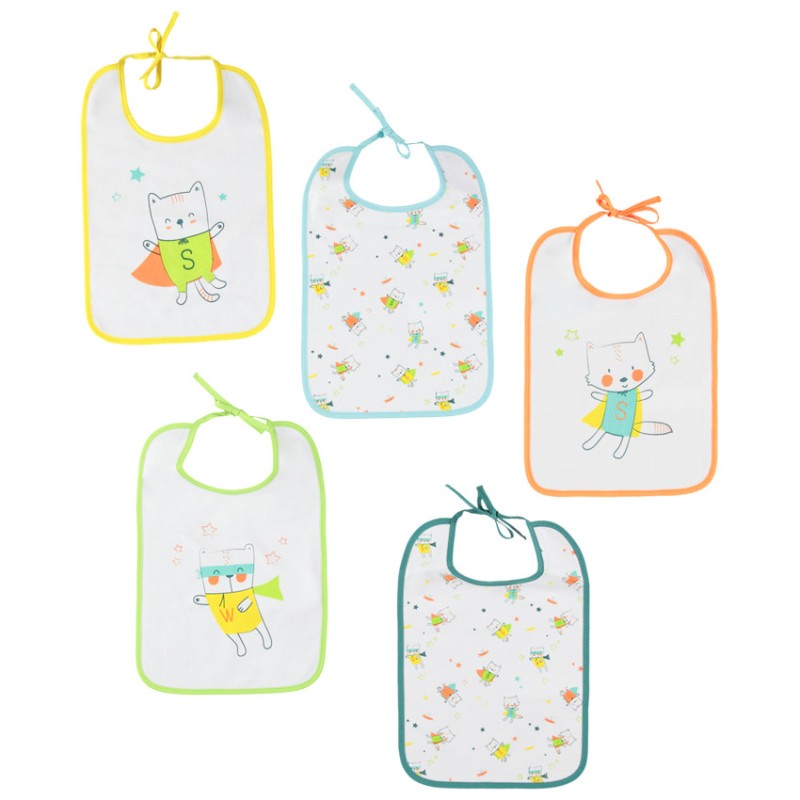 Lot de 5 bavoirs à motifs colorés printés