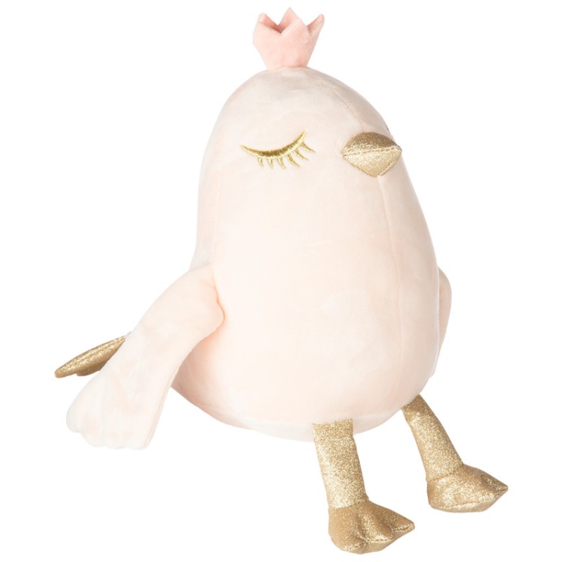 Oiseau en peluche à détails brodés dorés