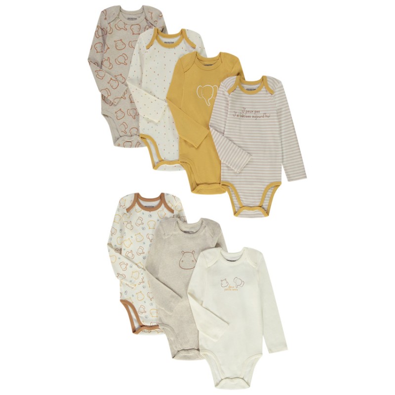 Lot de 7 bodies manches longues fantaisie pour bébé garçon