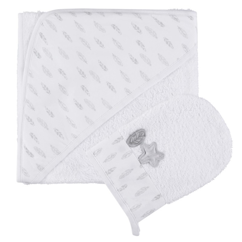 Cape de bain et gant de toilette Feather