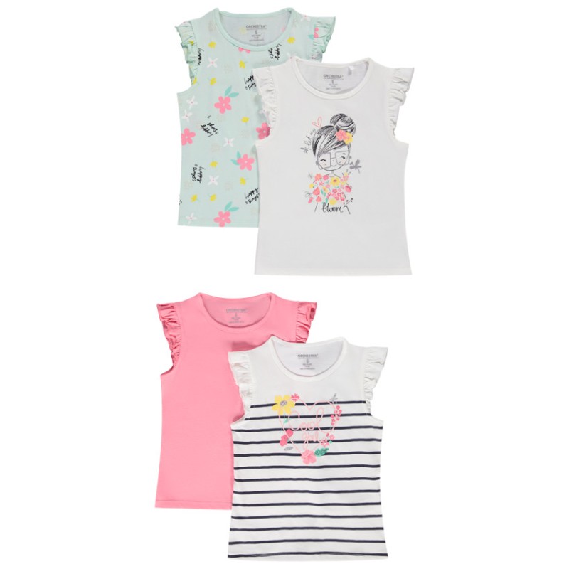 Lot de 4 t-shirts en jersey fantaisie fille