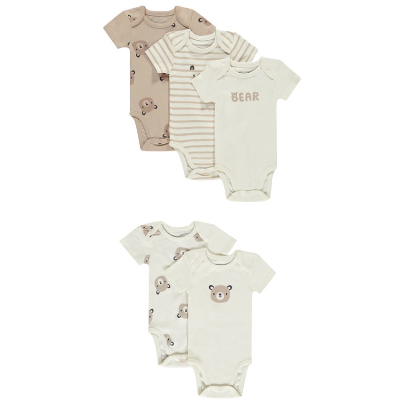 Lot de 5 bodies manches courtes motifs ourson pour bébé
