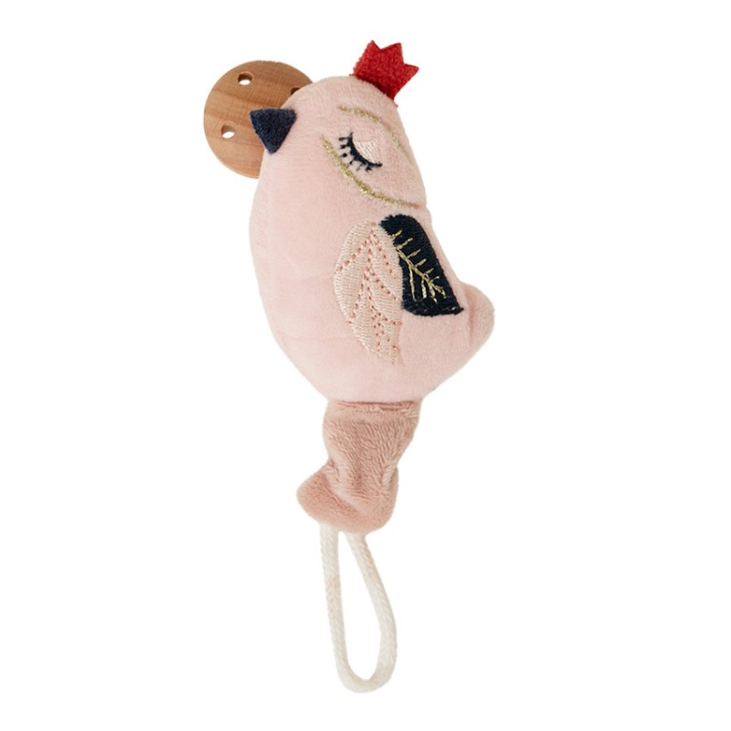 Attache sucette oiseau en velours