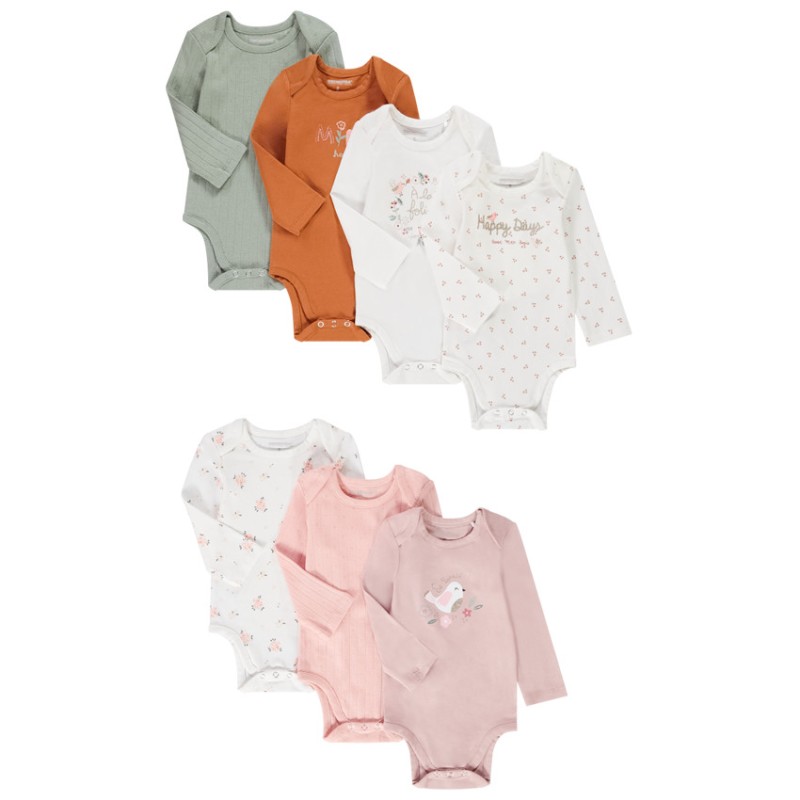 Lot de 7 bodies manches longues fantaisie pour bébé fille