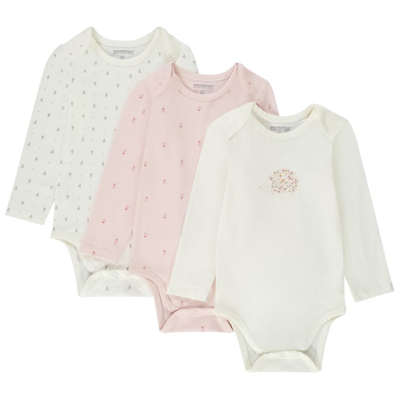 Lot de 3 bodies manches longues fantaisie pour bébé fille av