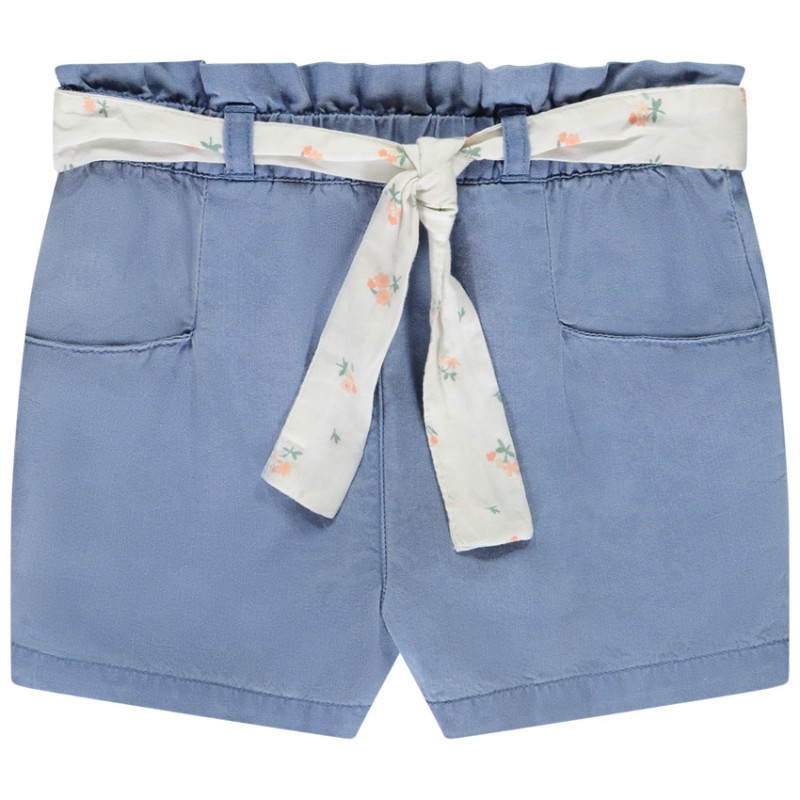 Short en toile avec ceinture à nouer pour bébé fille