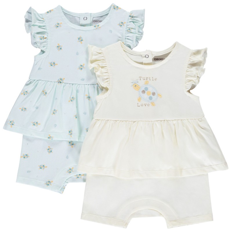 Lot de 2 combishorts effet 2 en 1 motifs tortues pour bébé f
