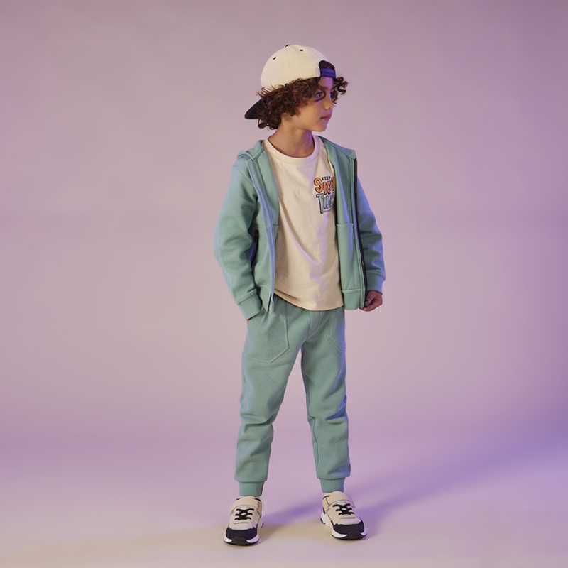 Gilet uni à capuche et poches zippées garçon