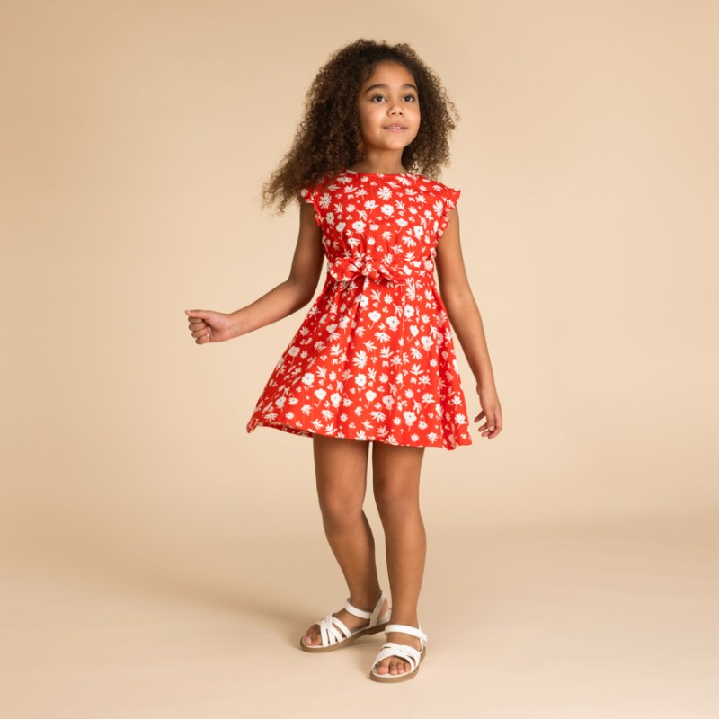 Robe manches courtes ceinturée imprimé fleurs fille