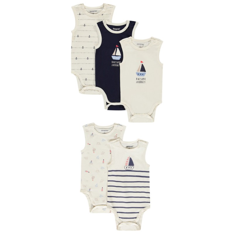 Lot de 5 bodies sans manches motifs voilier pour bébé garçon