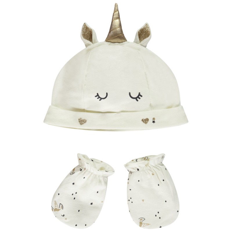 Ensemble bonnet + moufles Licorne pour bébé fille