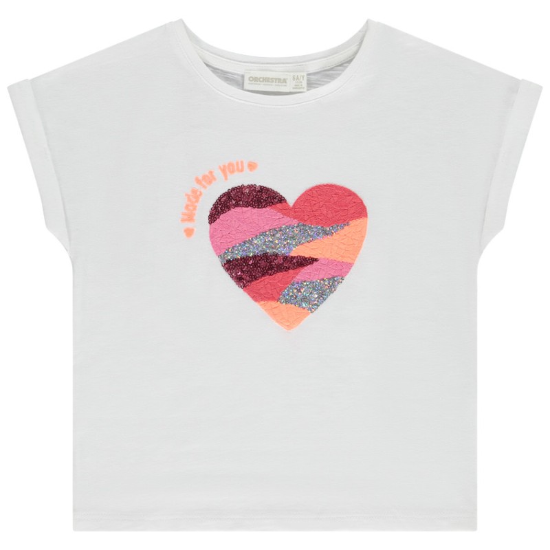 T-shirt manches courtes motif cœur brodé et brillant fille