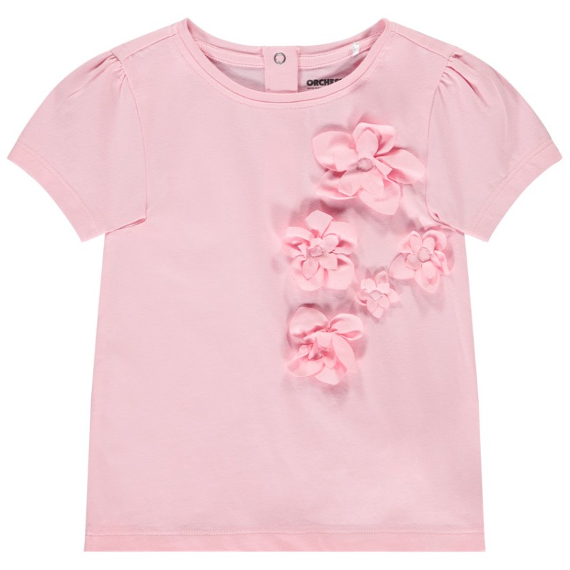 T-shirt manches courtes à fleurs 3D pour bébé fille