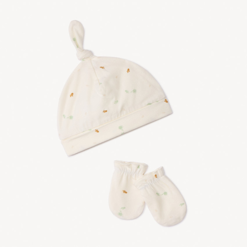 Bonnet nouette fantaisie + moufles assortie pour bébé
